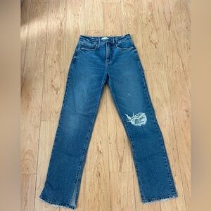 Good American Blue Straight Leg Jeans with Butterfly Detail